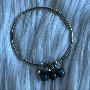 Shiny Silver Jade Beaded Charm Wire Bangle Bracelet